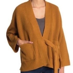 Madewell Madison Wool Blend Rib Side Tie Cardigan in Golden Harvest Brown Sz XS